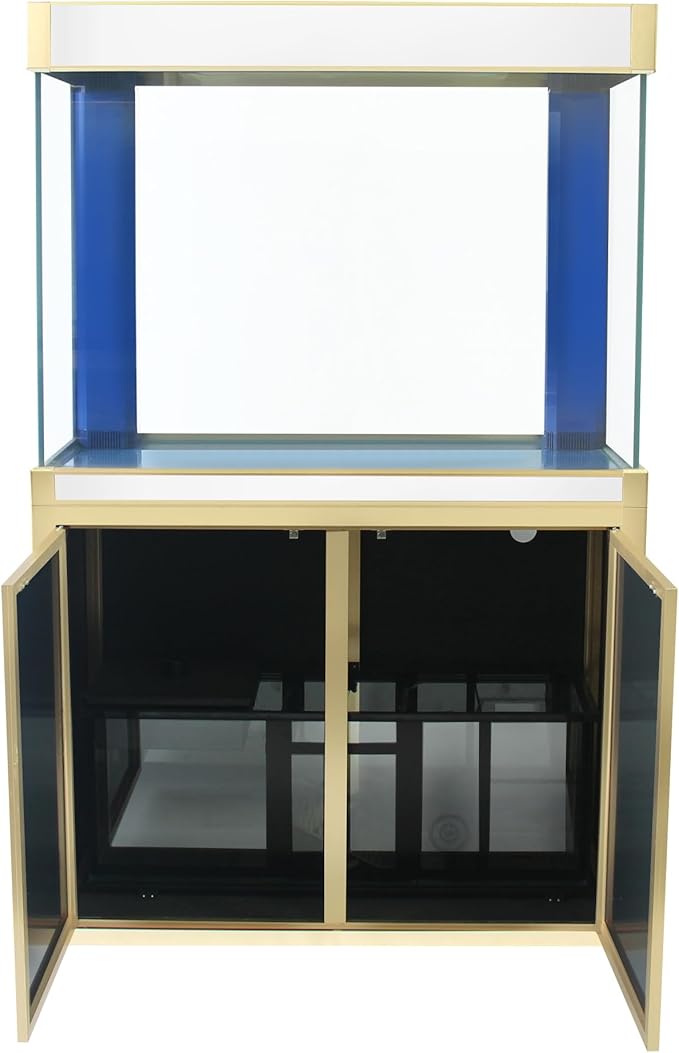 100 Gallon Glass Aquarium with Aluminum Cabinet - Including Sump for Filtration and Circulation, Plumbing, LED, White with Gold Trim