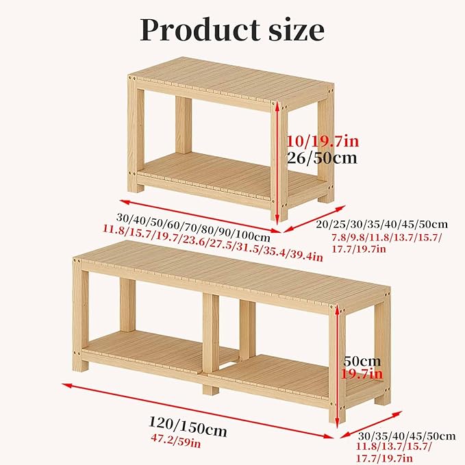 FORRTY Solid Wood Aquarium Stand – Heavy Duty Wooden Fish Tank Stand With 2-Tier Storage | Natural Pine Reptile Tank Table | Indoor Plant Rack | Printer Table | Multi-Purpose Shelf | 30–150cm Width(Wo