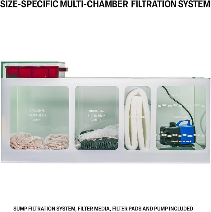 100 Gallon Glass Aquarium with Aluminum Cabinet - Including Sump for Filtration and Circulation, Plumbing, LED, Black