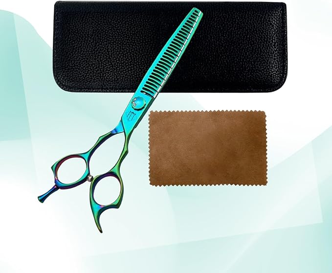 Dog Grooming Scissors: 7" Straight Pet Shears Skeletonized blade Made Of Japanese 440C for Trimming Dogs Cats and Other Pets Green (Chunker G, 7")