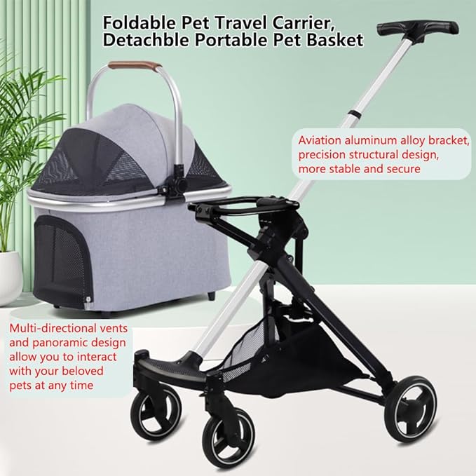 Pet Stroller for Small Medium Dogs Cats, Lightweight Foldable Ventilated Dog Cat Cart, Detachble Portable Pet Bag, Storage Basket, Car Seat 3 in 1 Multifunctional, Max Load 33 lbs (Pink)