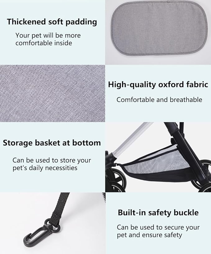 Pet Stroller for Small Medium Dogs Cats, Lightweight Foldable Ventilated Dog Cat Cart, Detachble Portable Pet Bag, Storage Basket, Car Seat 3 in 1 Multifunctional, Max Load 33 lbs (Gray)
