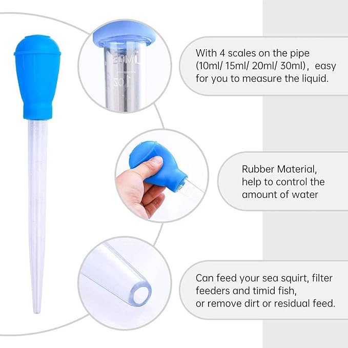 1 PC Blue Fish Tank Cleaner Water Changer Aquarium Dropper, 30ml Fish Tank Cleaning Waste Remover, Mini Aquarium Gravel Cleaning Straw, Fishbowl Rock Cleaner Tools