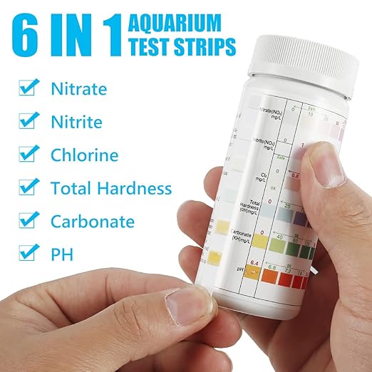 100Pcs Aquarium Test Strips 7 in 1 Fish Tank Test Kit Freshwater Saltwater Aquarium Water pH Test Strips Kit for Total Hardness Nitrate Nitrite Free Chlorine Carbonate pH Value Total Alkali