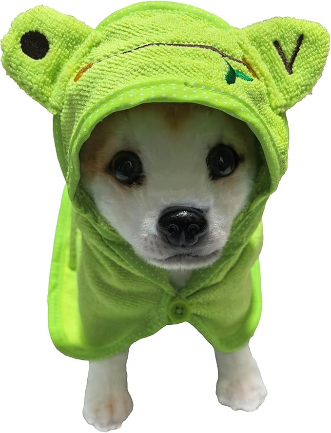 Dog Hooded Bathrobe Towel, Fast Drying Bath Towel Absorbent Warm Blanket Green L