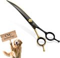 7.5'' Curved Dog Grooming Scissors CNC 440C Blades Sharp and Durable Dog Shears Black and Gold Dog Scissors Smooth Cutting Easy to Use for Professional Groomer