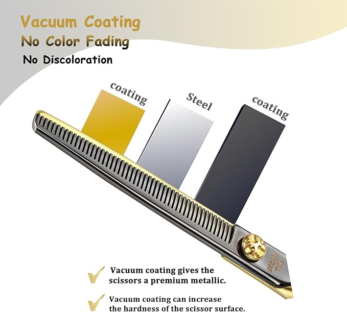 7.5'' Black & Gold Dog Grooming Scissors Set with Comb Curved, Straight, Chunker and Thinning Shears 4PCS in Scissors Bag 440C Stainless Steel Sharp and Durable for Groomers and Beginners