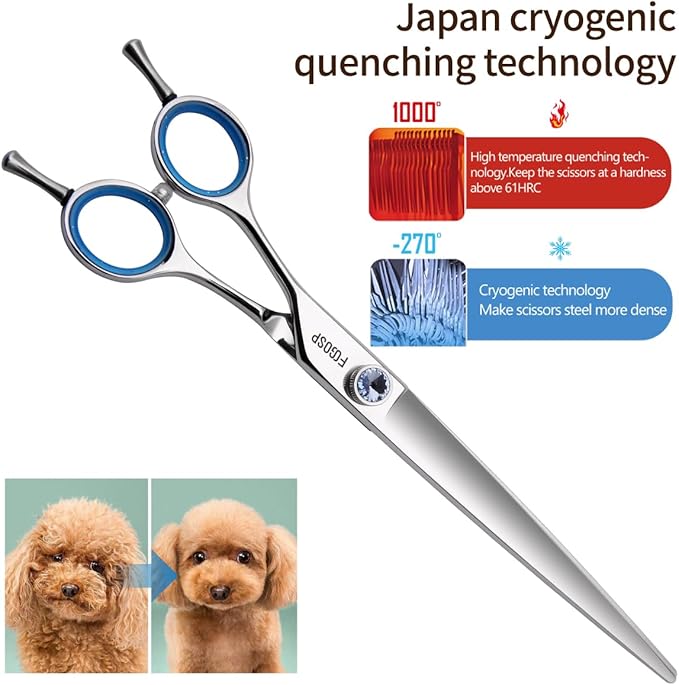 Straight Left Handed Dog Grooming Scissors 8.0'' Long Shears for Grooming Dogs Poodle Large Pet Japanese 440C Stainless Steel Super Sharp(8.0'' Straight)