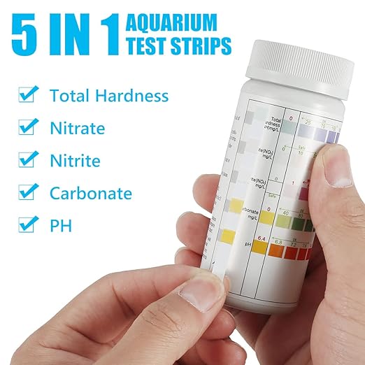 100Pcs Aquarium Test Strips 7 in 1 Fish Tank Test Kit Freshwater Saltwater Aquarium Water pH Test Strips Kit for Total Hardness Nitrate Nitrite Free Chlorine Carbonate pH Value Total Alkali