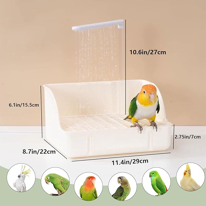 kathson Parrot Bathtub, Automatic Bird Bath Indoor,Parakeet Shower Fountain,Parrot Bath Tub for Pet Birds, Cockatiel, Conure, Budgie, Lovebird, African Grey, Finches,Beige