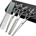7 inches Safe Dog Grooming Scissors Set with Round Tip,Straight & Thinning & Curved Shears Set with comb for Dog & Cat Grooming (Black 3 in 1 with comb)