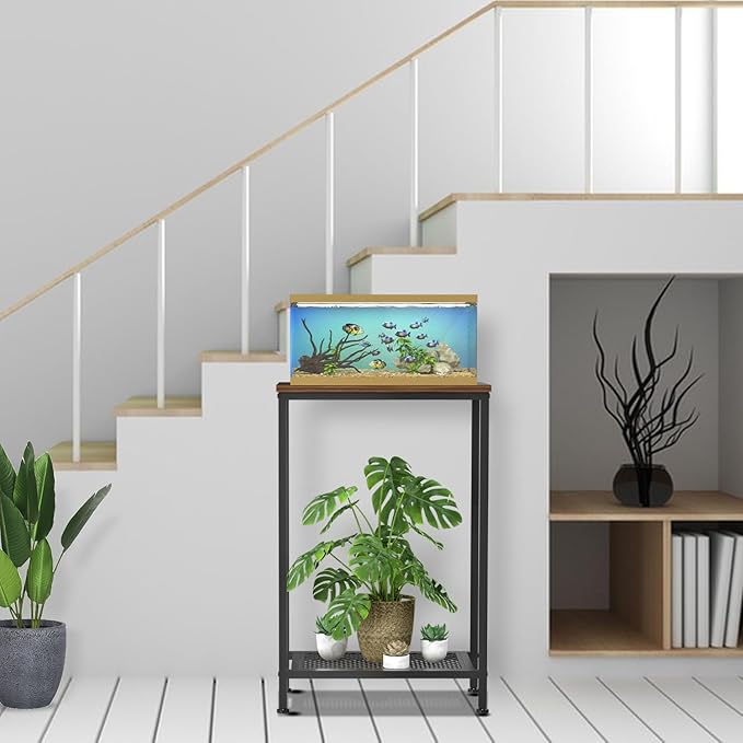 10 Gallon Fish Tank Stand, 2-Tier Small Aquarium Stand, Metal Reptile Breeder Turtle Terrarium Stand Rack Plant Stand for Home Office, Load 350lbs, 20.86" L x 11.81" W x 32.08" H, Black