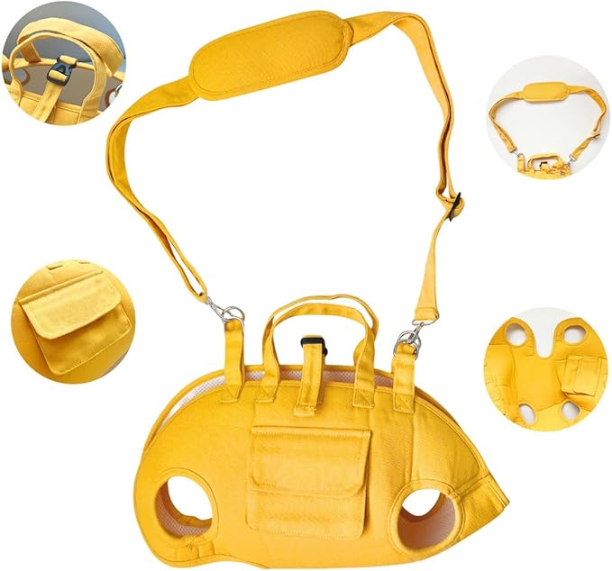 Snowlove Foldable Pets Outdoor Travel Carrier with Legs-Out Holes and Walkable Harness,Hand-Held & Shoulder Carry Pets Soft-Sided Carriers, Dog and Cats Carrier Slings(Yellow, Medium)