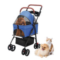Pet Stroller-Folding 4 Wheels Cat/Dog Stroller for Medium Small Pets with Storage Basket and Cup Holder Suitable for Going Out and Traveling (Blue)