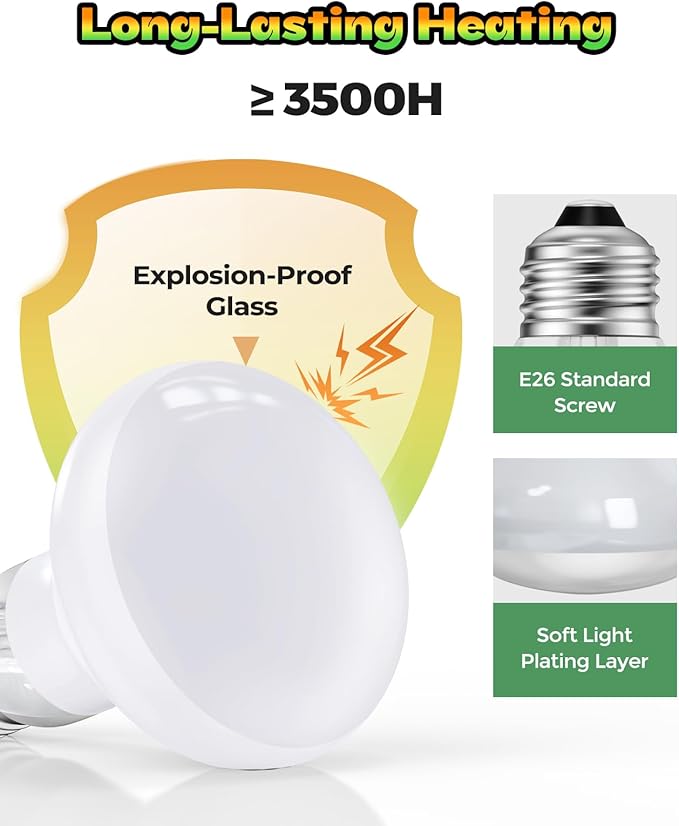 100W Reptile Heat Lamp Bulb, 2 Pack Day & Night Basking Spot Light Combo Pack Includes Infrared Heat Lamp and UVA Daylight Heating Lamp Basking Light
