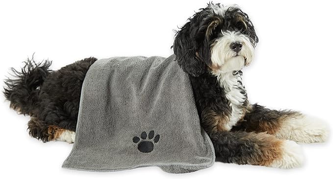 Bone Dry Pet Grooming, Embroidered Microfiber Towel Drying Collection, 15x30, Gray