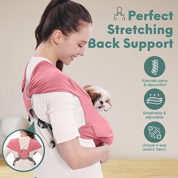 Supet Dog Sling Carrier for Small Pets, Hands Free Front Cat Sling, Reducing Back Neck Pain Anti-Anxiety, Adjustable Soft Carrying