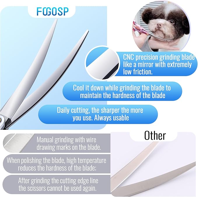 Professional Curved Dog Grooming Scissors with Sharper Self Grinding lightweight and finely trimmed split structure 6.5'' Japan VG10 63HRC for small dogs cat pet(Gold)