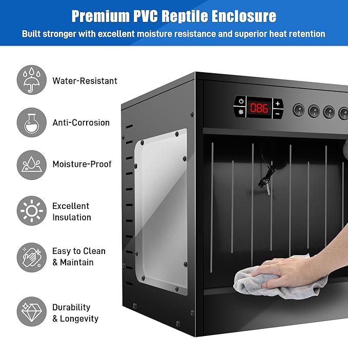 120 Gallon PVC Reptile Terrarium - Extra Large Reptile Tank with Intelligent Thermostat, Front Opening Bearded Dragon Tank Enclosure 47"x24"x24" with Carpet Mat and Sliding Door Handle for Snake Gecko