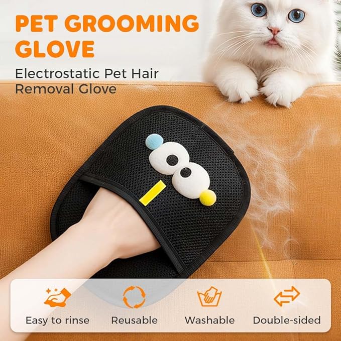 Pet Hair Removal Glove for Cats & Dogs, Upgraded Five-Finger Electrostatic Pet Hair Gloves,Laundry, Couch, Carpet (3)