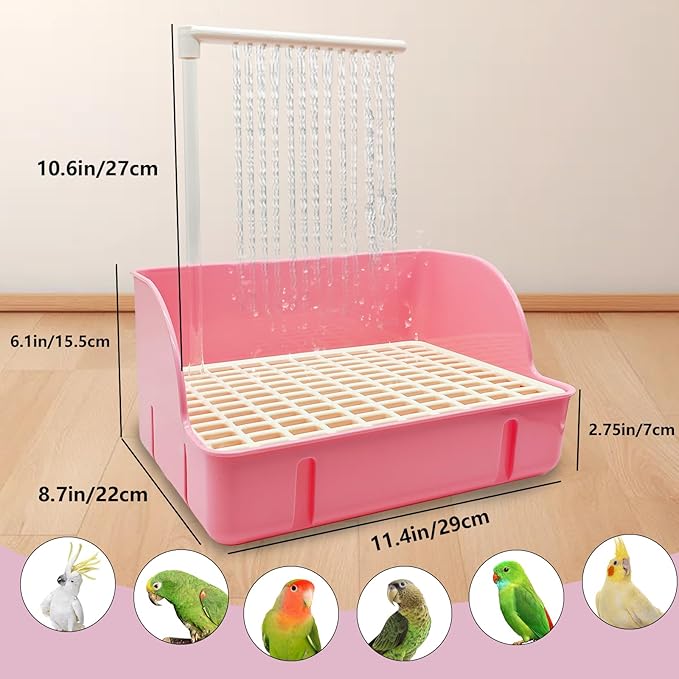 kathson Parrot Bathtub, Automatic Bird Bath Indoor,Parakeet Shower Fountain,Parrot Bath Tub for Pet Birds, Cockatiel, Conure, Budgie, Lovebird, African Grey, Finches (Pink)