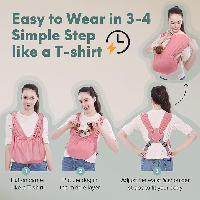 Supet Dog Sling Carrier for Small Pets, Hands Free Front Cat Sling, Reducing Back Neck Pain Anti-Anxiety, Adjustable Soft Carrying