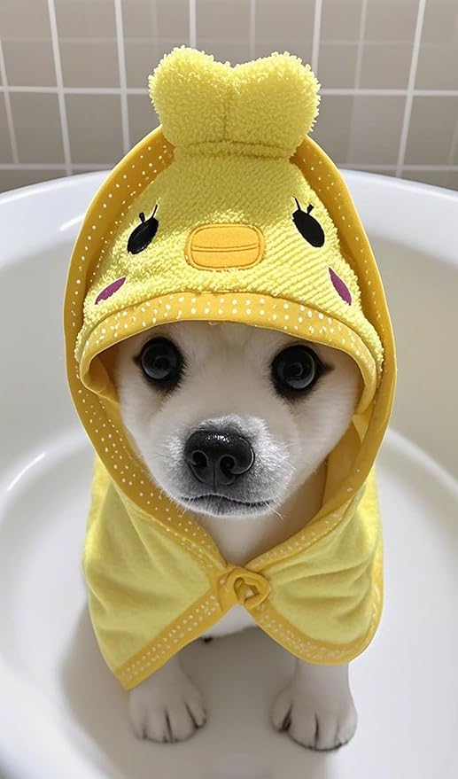 Dog Hooded Bathrobe Towel, Fast Drying Bath Towel Absorbent Warm Blanket Yellow L