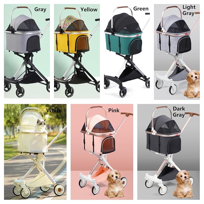 Pet Stroller for Small Medium Dogs Cats, Lightweight Foldable Ventilated Dog Cat Cart, Detachble Portable Pet Bag, Storage Basket, Car Seat 3 in 1 Multifunctional, Max Load 33 lbs (Pink)