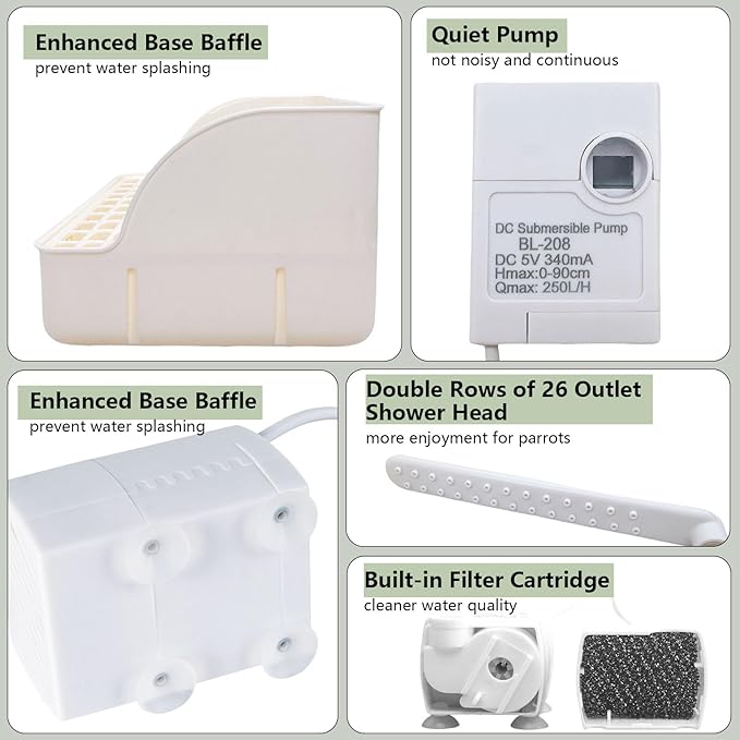 kathson Parrot Bathtub, Automatic Bird Bath Indoor,Parakeet Shower Fountain,Parrot Bath Tub for Pet Birds, Cockatiel, Conure, Budgie, Lovebird, African Grey, Finches,Beige