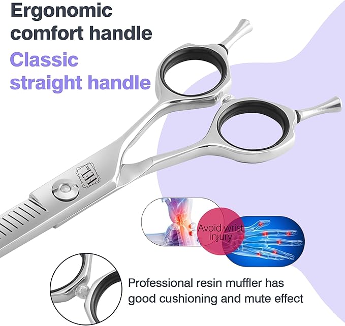 Professional Curved Thinning Scissors for Dog Grooming, 30-Degree Curvature, Japanese 440C for Trimming Dogs Cats and Other Pets face and paws (Pointy-tongued Blender)