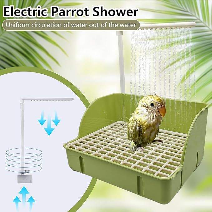kathson Parrot Bathtub, Automatic Bird Bath Indoor,Parakeet Shower Fountain,Parrot Bath Tub for Pet Birds, Cockatiel, Conure, Budgie, Lovebird, African Grey, Finches (Green)