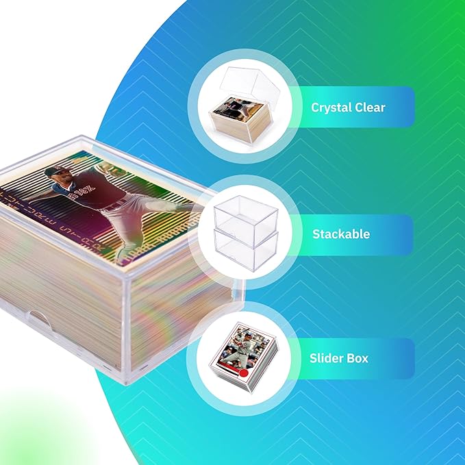 10 Pack Clear Acrylic Card Storage Boxes with Lids – 3 1/2" L x 2 1/2" W x 2" H Baseball Card Storage Box, Sports Card Boxes, Magic Card Storage Box and Playing Card Case – Made in USA
