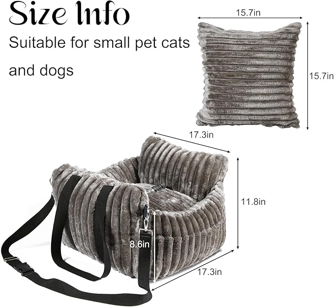Dog Car Booster Seat, for Small Dogs Under 30 lbs, Detachable Washable Travel Bed with Storage Pockets and Safety Belt (Coffee, Medium)