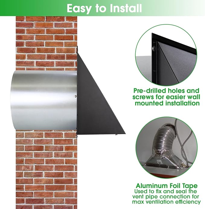 12 Inch Wall Vent Hood Exhaust Vent Cap Dryer Vent Cover,Exterior Hooded Wall Vent with Screen and Damper for HVAC Duct Dryer AC Industrial Facilities Ventilation Outdoor Air Exhaust,Galvanized Steel