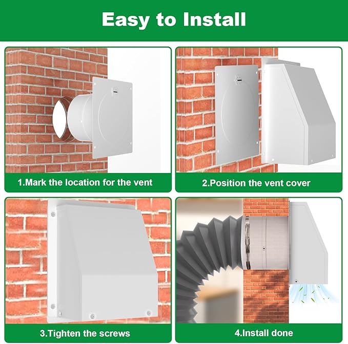 10 Inch Hooded Wall Vent, Dryer Vent Cover Outside, Outdoor Wall Exhaust Vent Cover, Wall Vent Cap-Galvanized Steel with Damper & Screen for Dryer Ventilation&Outdoor Air Exhaust