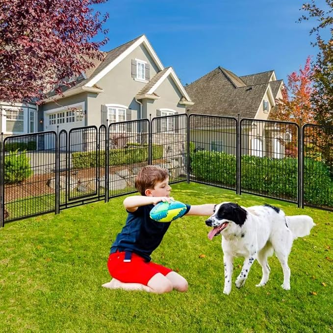 10 Panels Dog Fence Outdoor for Yard, 56 in(H) X22.1 Ft(L) Gate 17.7 Inches Wide with Low Sills, Tall Garden Fence with Gate,Heavy Duty Temporary Fencing for Dogs