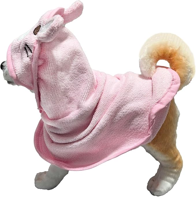 Dog Hooded Bathrobe Towel, Fast Drying Bath Towel Absorbent Warm Blanket Pink S