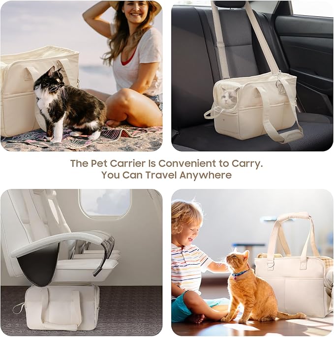 Dog Carriers for Small Dogs, Soft Sided Folding Dog Purse for Dogs Medium Cats Puppies up to 13 Lbs, Washable Breathable Puppy Carrier for Outdoor Travel (Small Beige)