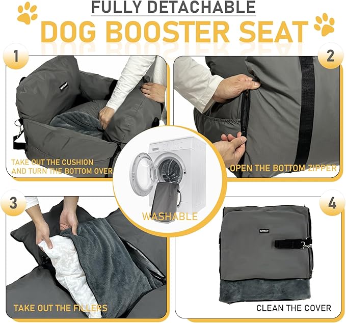 Dog Car Seat for Small Dogs - Soft Booster Seat with Safety Strap, Waterproof & Washable Pet Travel Carrier Bed, Portable Puppy Carseat with Storage for Car Travel Comfort