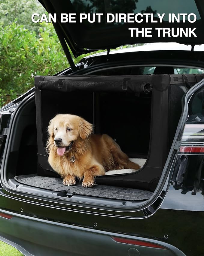 36 Inch Collapsible Travel Dog Crate for Medium Large Dogs, Portable Dog Crate 4-Door Foldable Soft Kennel with Durable Mesh Windows for Indoor & Outdoor Travel, with Storage Bag,Black