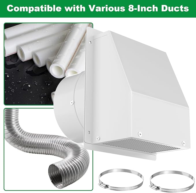 10 Inch Hooded Wall Vent, Dryer Vent Cover Outside, Outdoor Wall Exhaust Vent Cover, Wall Vent Cap-Galvanized Steel with Damper & Screen for Dryer Ventilation&Outdoor Air Exhaust