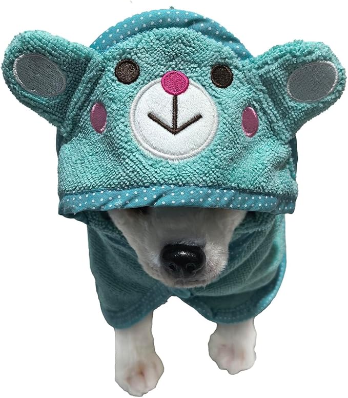 Dog Hooded Bathrobe Towel, Fast Drying Bath Towel Absorbent Warm Blanket Blue M