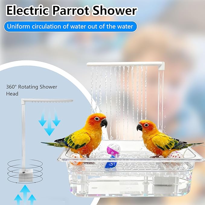 kathson Automatic Parrot Bathtub with Pump,Large Bird Bath Shower with Water Pressure Controller and USB Electric Water Cycle,Parakeet Bath Tub for Cockatiel,Cockatoo,Lovebird,Conure,Budgie