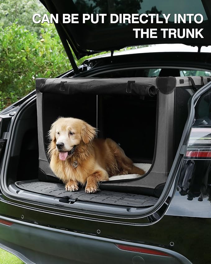 36 Inch Collapsible Travel Dog Crate for Medium Large Dogs, Portable Dog Crate 4-Door Foldable Soft Kennel with Durable Mesh Windows for Indoor & Outdoor Travel, with Storage Bag,Grey