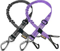 AUBELL Dog Seat Belt for Car,2 Pack Set 3-in-1 Adjustable Reflective Bungee Heavy Duty Dog Car Harness Tether with Clip Hook Latch & Buckle,Swivel Zinc Alloy Carabiner,Black+Purple