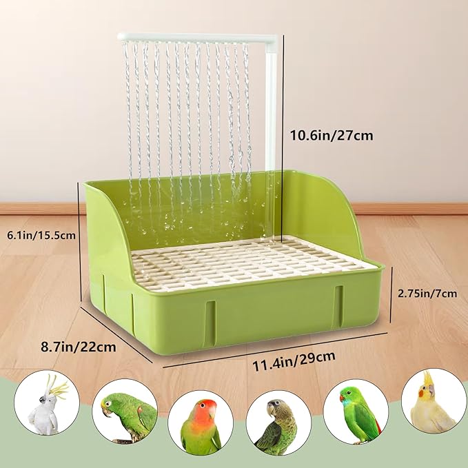kathson Parrot Bathtub, Automatic Bird Bath Indoor,Parakeet Shower Fountain,Parrot Bath Tub for Pet Birds, Cockatiel, Conure, Budgie, Lovebird, African Grey, Finches (Green)