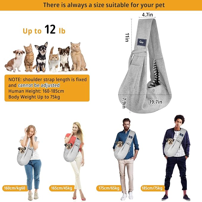 CUBY Dog and Cat Sling Carrier - Hands Free Reversible Pet Papoose Bag - Soft Pouch and Tote Design - Suitable for Puppy, Small Dogs Cats Outdoor (Classic Grey)