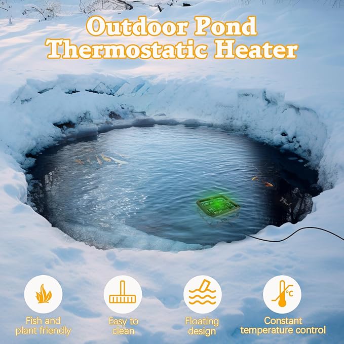 1000Watts Pond De-icer,Winter Survival Solution for Outdoor Pond Fish,Thermostatic controll Heater with Floating and Diving Modes,Keep Ponds from Freezing Over in Winter