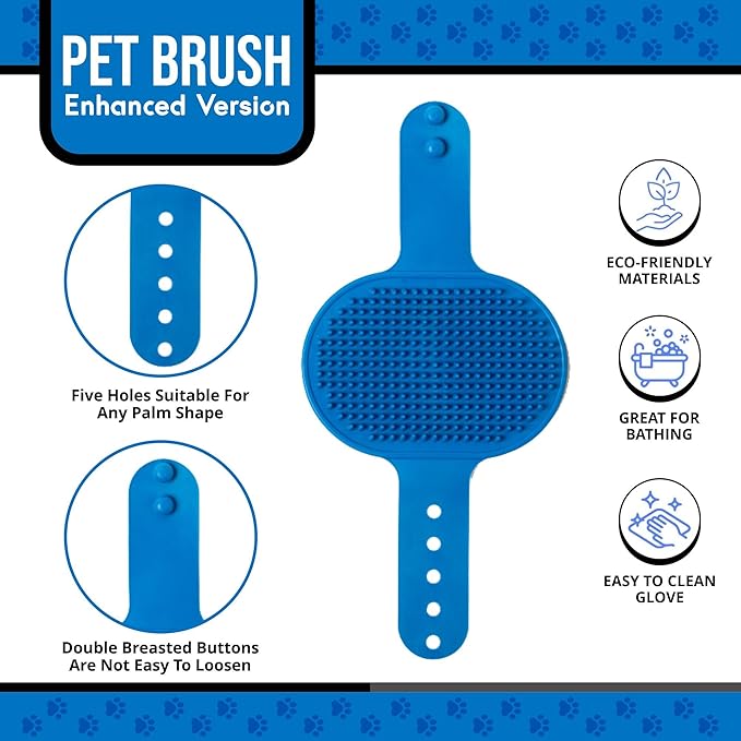 Silicone Dog Bath Brush – Soft Pet Scrubber for Bathing & Grooming – Shampoo Brush for Dogs, Cats & Puppies – Adjustable Strap – Choose from 5 Colors (Blue)