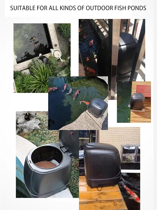 10L Pond Feeder, Automatic Fish Feeder for Pond Outdoor, Dispenser with Timer, High Capacity for Vacations & Hot or Cold Weather - Battery Powered